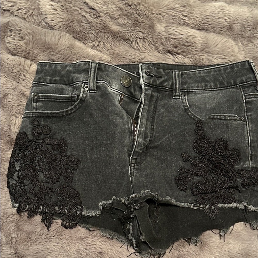 American Eagle Outfitters Black Denim Shorts with Lace